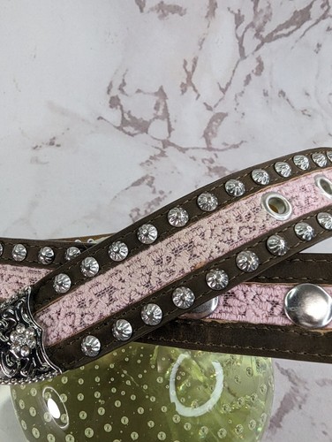 Ariat Belt Pink Girls Youth Kid Leather Lace Rhinestone Studs Western Cowgirl - Picture 3 of 10