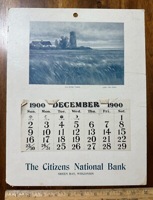Antique 1900 wall calendar Citizens National Bank Green Bay WI