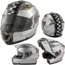 Modular Flip-Up Helmet Touring ECE 22 Moto Approved Double Visor Silver