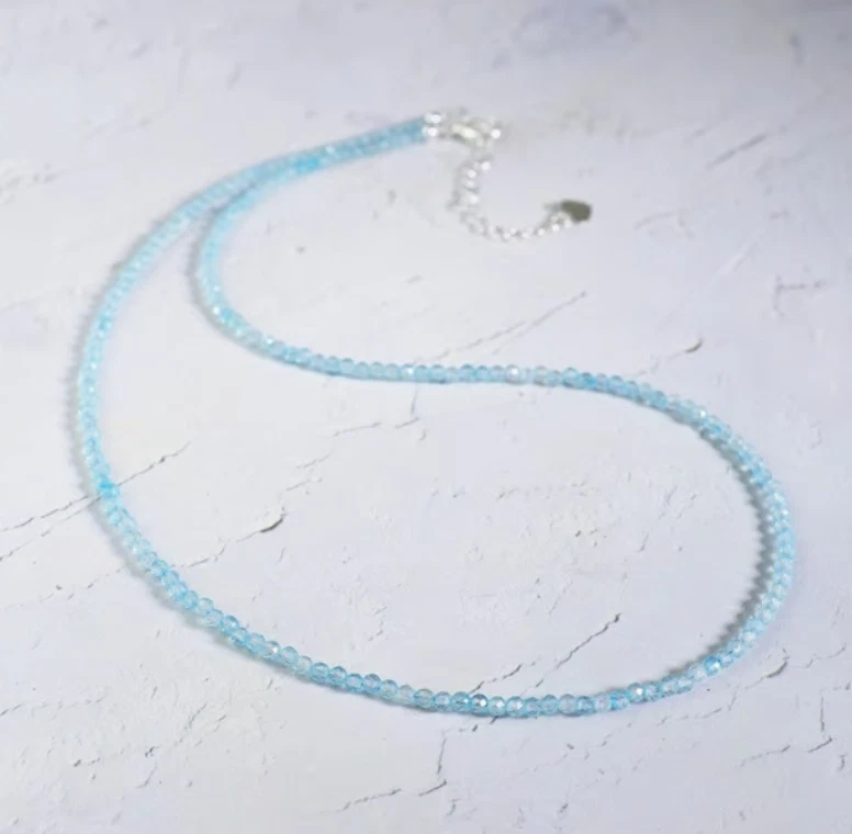 HandmadBlue Topaz Choker Delicate Stone Beads Necklace Aqua Topaz Crystal Choker - Image 4 of 4