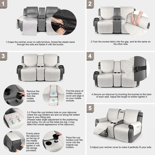 Loveseat Recliner Sofa Covers with Console Waterproof Split Recliner Slipcovers - Picture 40 of 57