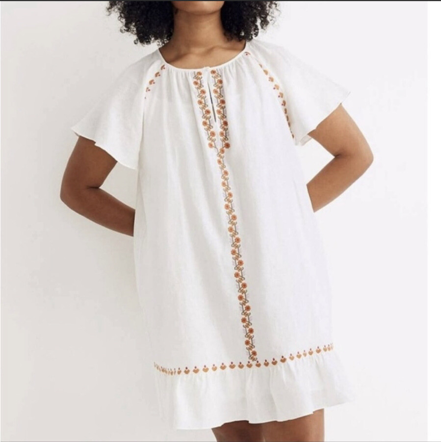 Madewell lighthouse embroidered floral linen shift dress Size Small EUC