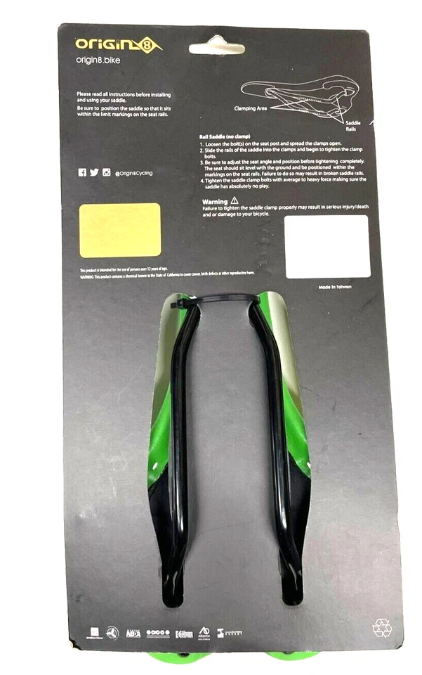 NUEVO Origin8 Pro Uno - Rieles Cromoly de 127 mm de ancho, espuma de gel, asiento de bicicleta VERDE Foto 2 de 2