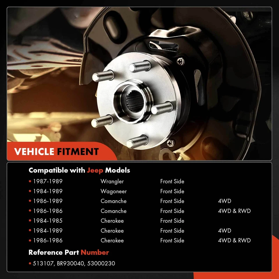 2 подшипника ступицы переднего колеса в сборе для Jeep Cherokee 84-89 Wrangler Comanche - Изображение 2 из 4