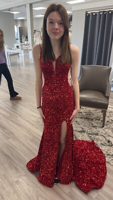 fitted lace wedding dress Charming Straps V-Neck Red Bodice Prom Dress Evening Gown with Slit main image 0
