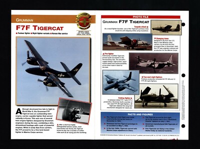 ''Grumman F7F Tigercat'' Korean War Warplane-Aircraft of The World Spec Sheet