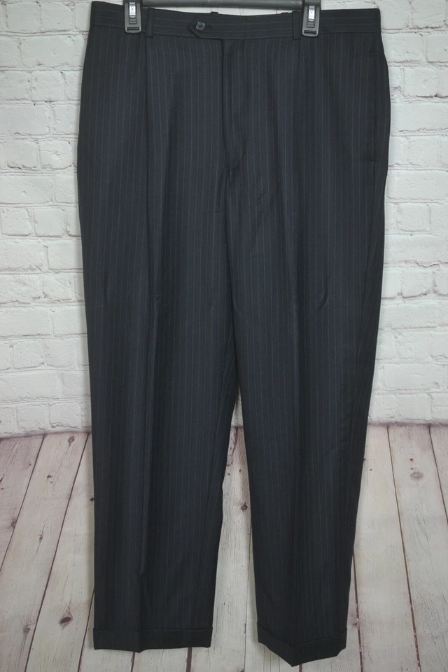 Traje de 2 piezas a rayas de lana azul marino para hombre Tasso Elba 41R chaqueta 35/30 pantalón Foto 3 de 4