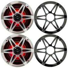 2x Enrock EM265RGB 6.5" 120W Marine 2-Way LED Speakers, Chrome/White Grilles