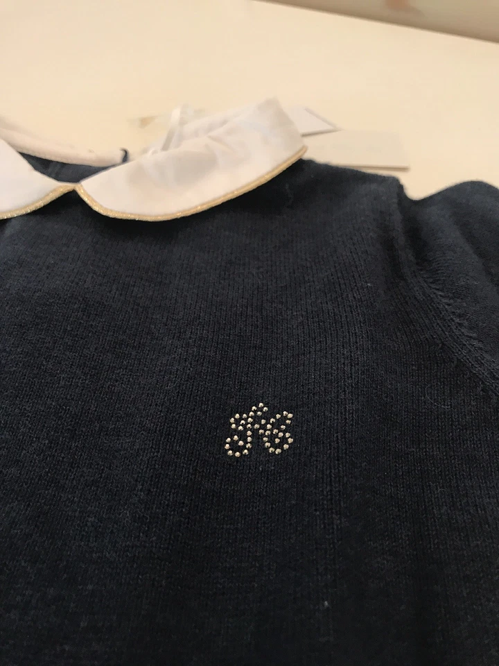 NUEVO CON ETIQUETAS Nuevo 6A 6 Años Tartine Et Chocolat Cuello Plisado Azul Marino Vestido SWAROVSKI Cristales Foto 2 de 4