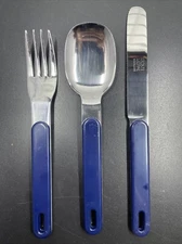 Rosti Mepal Utensils Set: Spoon Fork Knife Stainless Blue Handle
