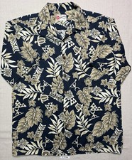 The Hawaiian Original Aloha Shirt Mens Large Aloha Floral Turtle Navy USA Made