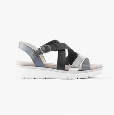 Remonte D2K53 Damen Leder Schnalle Atmungsaktiv Freizeit Blau Kombination Sandalen