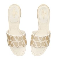 VALENTINO GARAVANI  VLogo Raffia Toile Iconograph Mules 50 Ivory EU 38 new W Box