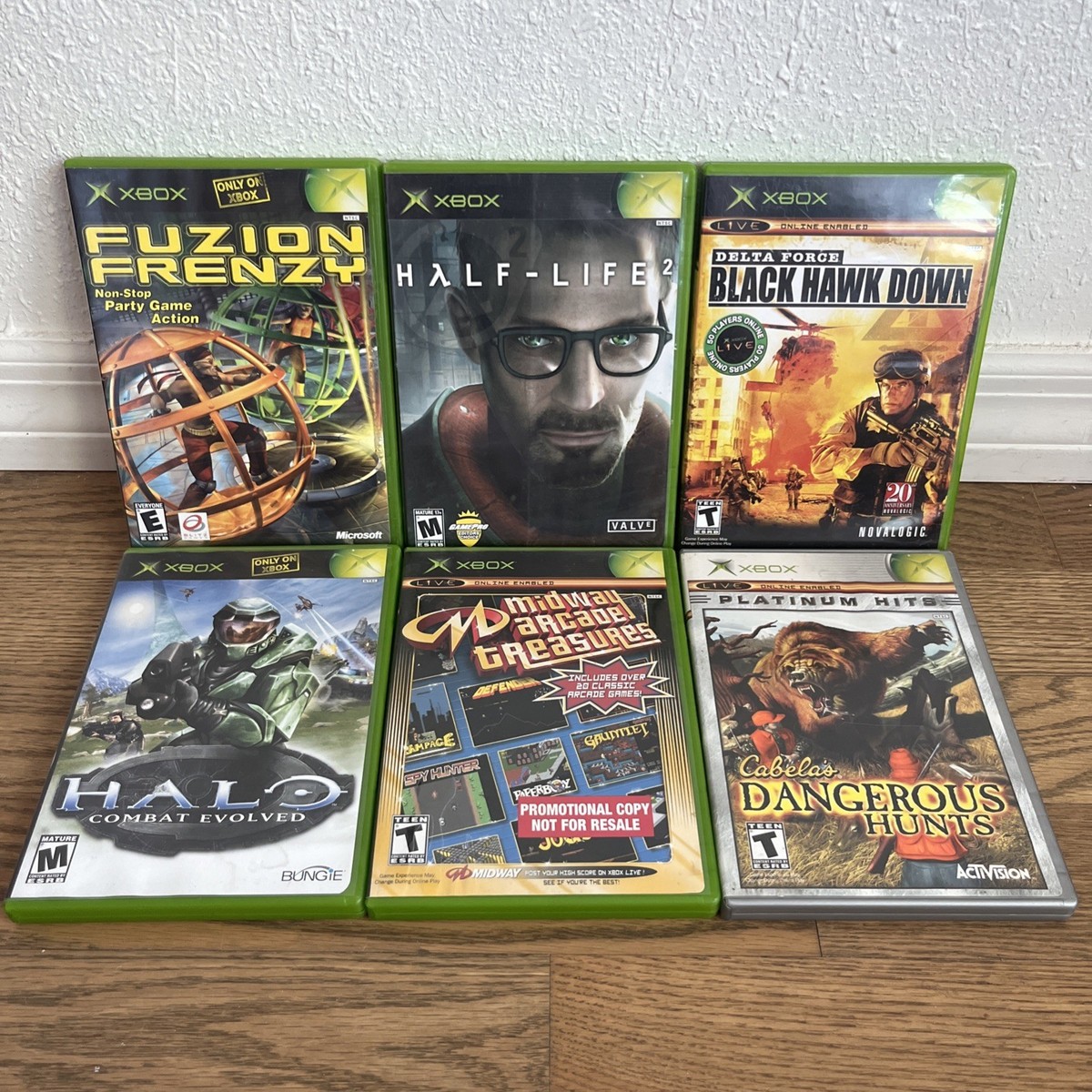 Original OG Xbox Game 6x Lot CIB HALF-LIFE Black Hawk Down HALO Combat