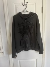 Black Skulls Zip Up Hoodie Size Large