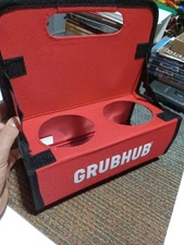 GRUBHUB Foldable Nylon Beverage Drink Cup Carrier Holder Food Delivery Holds 4