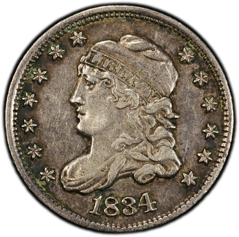 Media moneda de diez centavos busto tapado 1834 H10C graduación profesional detalles en la UE Foto 2 de 4