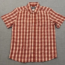 Simms Fishing Shirt Mens Medium Red Plaid Short Sleeve Cape Back Performance