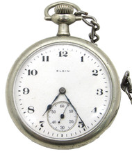 ELGIN NATIONAL WATCH CO. POCKET GRADE 291 MODEL 7 16S 7J OPEN FACE NICKEL RUNS