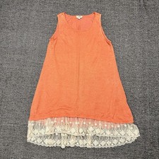 Umgee Women’s Sleeveless Tank Dress W/ Lace Detail, Orange/Cream, Size Large