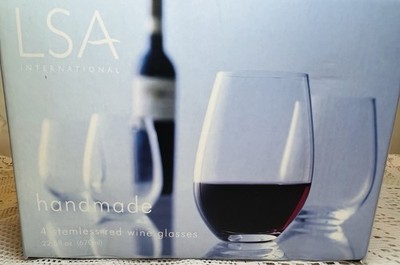 LSA International Stemless Red Wine Glasses Set of 4 Handmade Crystal 22.5oz