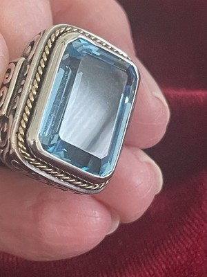 EFFY BH Zargenfassung Ring - Blautopas 925 Sterling & 18k Gelbgold - Größe 7