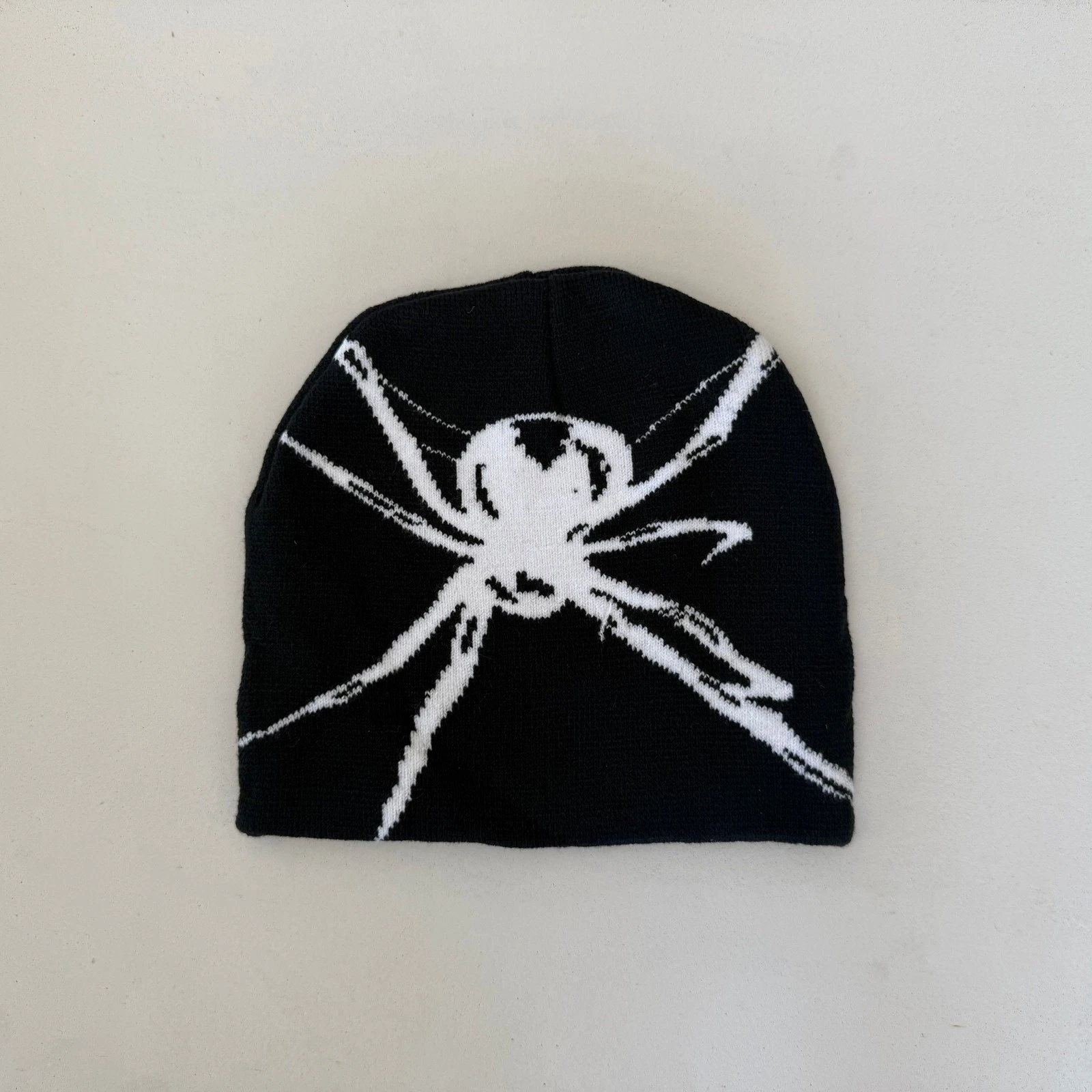 2000s grunge gothic punk black and white beanie