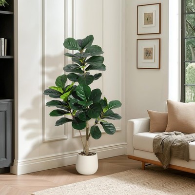 4 ft Fiddle Leaf Fig Tree Artificial with 48 Leaves - Realistic Faux Ficus Ly...