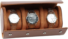 Travel Watch Roll, 3 Slots Watches Case, PU Leather Watchroll Box, Shockproof St