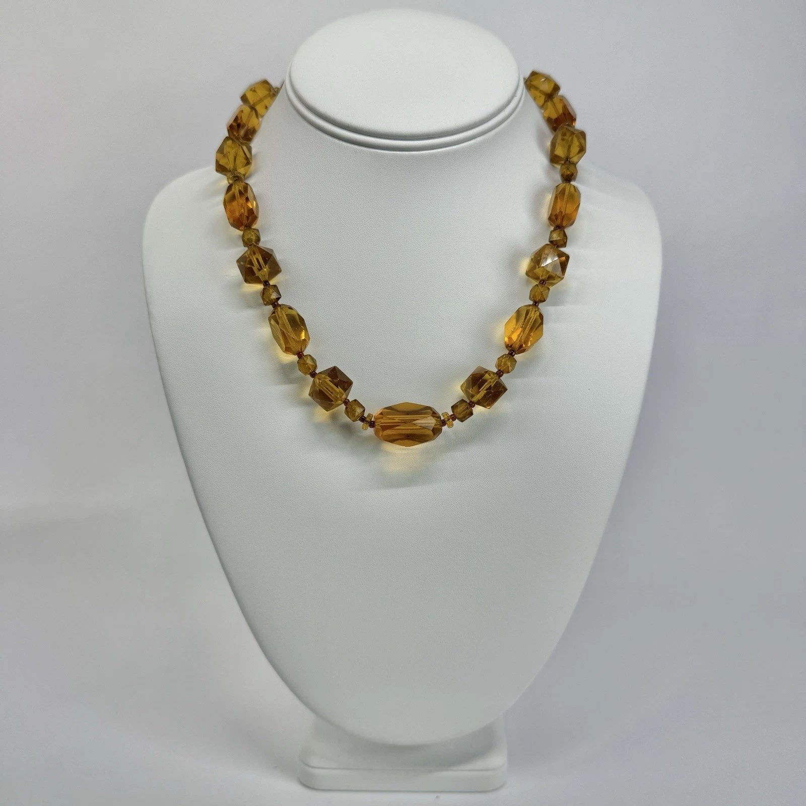 Art Deco Amber Glass Cube Crystal Vintage Necklace Jewelry N418