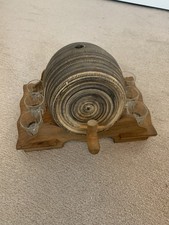 Rustic Whiskey Barrel Keg W/Stand & 6 Shot Glasses Pottery Ceramic Vintage Gift