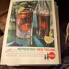 Coca-cola Print Advertisement Bottle Glass Lime Refreshing New Feeling Multicol…