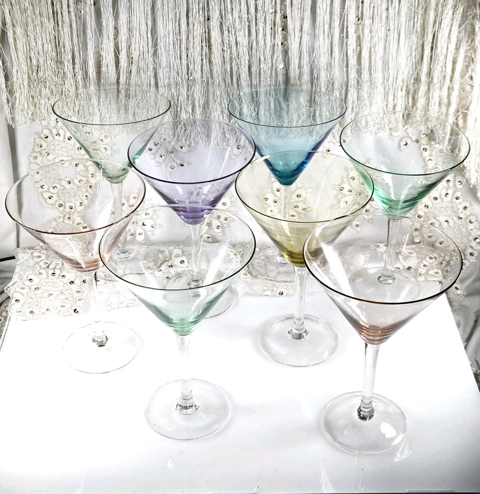 Set of 8 Circleware Individually Colored Martini Glasses Romania 7.25"H - Image 4 of 4