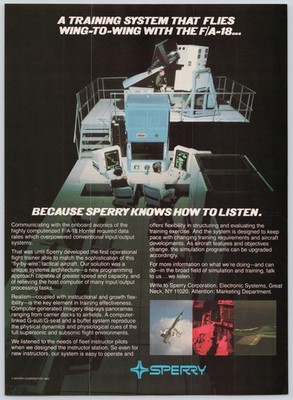 Sperry Vintage 1983 F/A-18 Flight Trainer System Print Ad Aviation