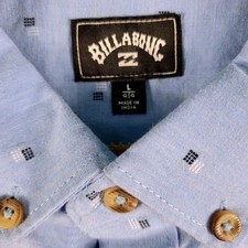 Billabong Button Down Shirt Men's L Large Blue Short Sleeve Geometric Excellent