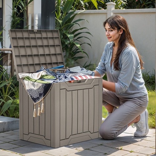 Caja de cubierta de resina impermeable almacenamiento bloqueable fácil montaje organizador exterior nuevo - Imagen 4 de 10