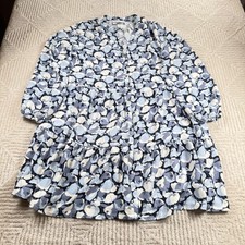 Nine West Tiered Mini Dress Women XL Blue Floral Boho Beach Cottagecore Coastal