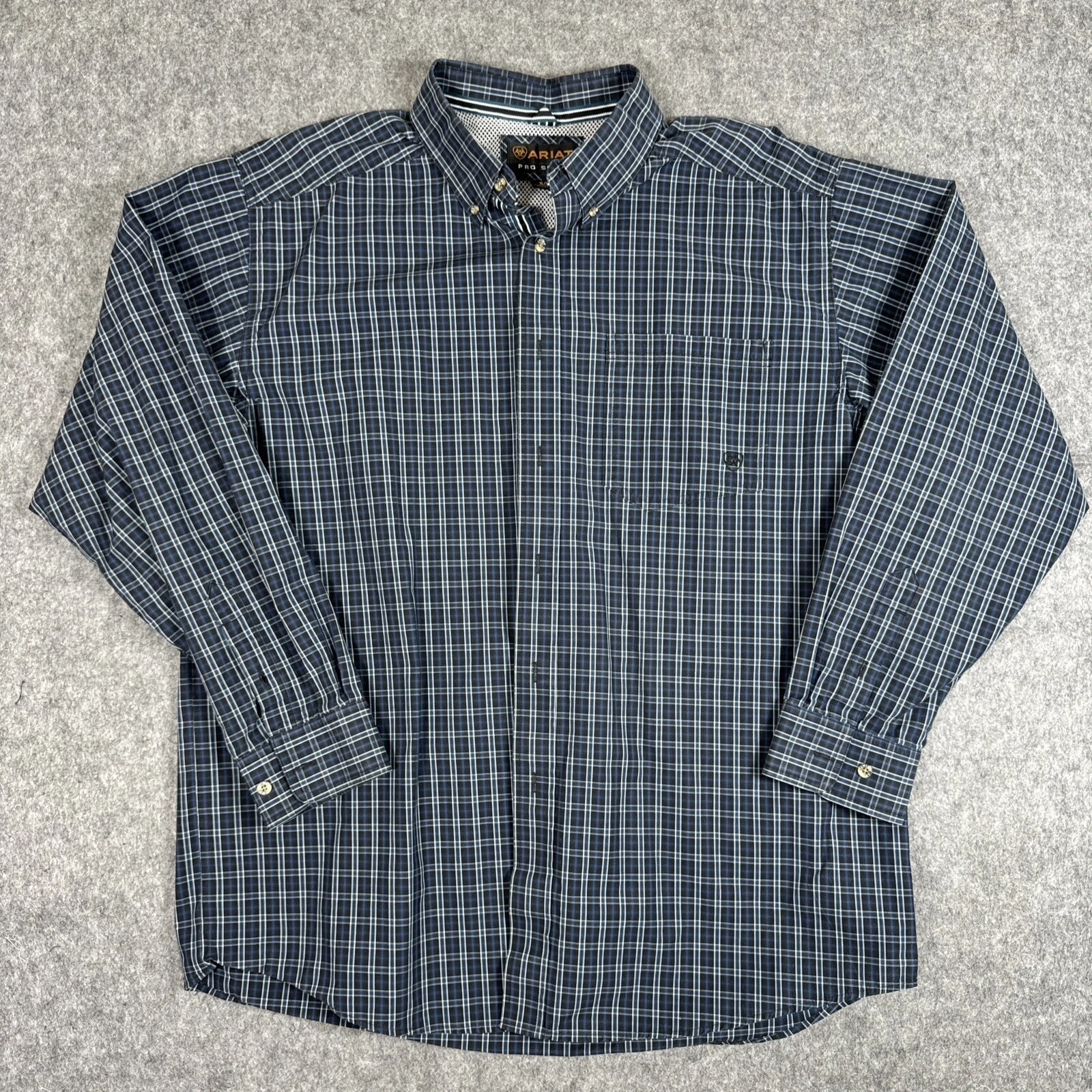 Ariat Pro Series Shirt Mens XL Blue Plaid Western Work Vented Cowboy