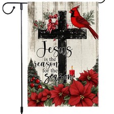 Christian Christmas Garden Flag 12x18 Inch Double Sided Burlap with Jesus is ...