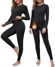 2 Set Thermal Underwear Set for Long Johns with Fleece Lined Base Layer Cold ...