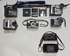 Lot Of 6 Untested Vintage Cameras 4 Sony, 1 Yashica, 1 Konica Accessories
