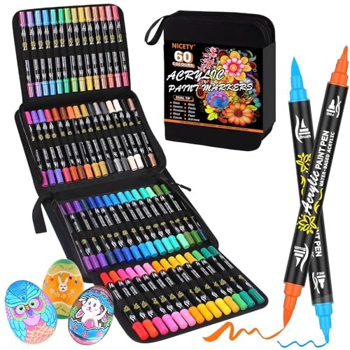 NICETY Acrylic Paint Pens - 60 Colours Dual  Assorted colors , sizes 