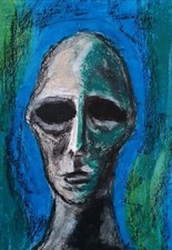 Mann  Portrait Moderne Kunst Ölpastell Mix Media A4 Papier Modern Art