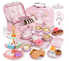 Tea Party Set for Little Girls, 49PCS Princess Tea Time Toys Including Teaset De