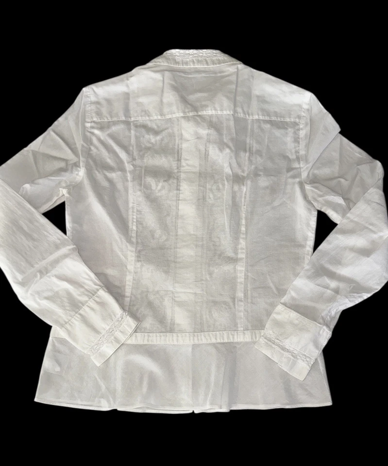 Camisa de encaje bordada con palmeras índigo para mujer pequeña marfil abotonada peplum floral Foto 4 de 4