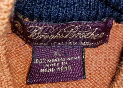 Mens Sweater-BROOKS BROTHERS-rust orange 100% Merino Wool 1/4 zip po Preppy-XL - Picture 4 of 4