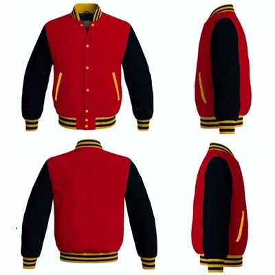 German Flag Varsity Letterman Wool Body Leather Sleeves Baseball Bomber Jacket