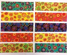 FLOWER POWER 10 2.5"x9" Fabric Strips, For Crafts-Quilting-Junk Journals, etc.