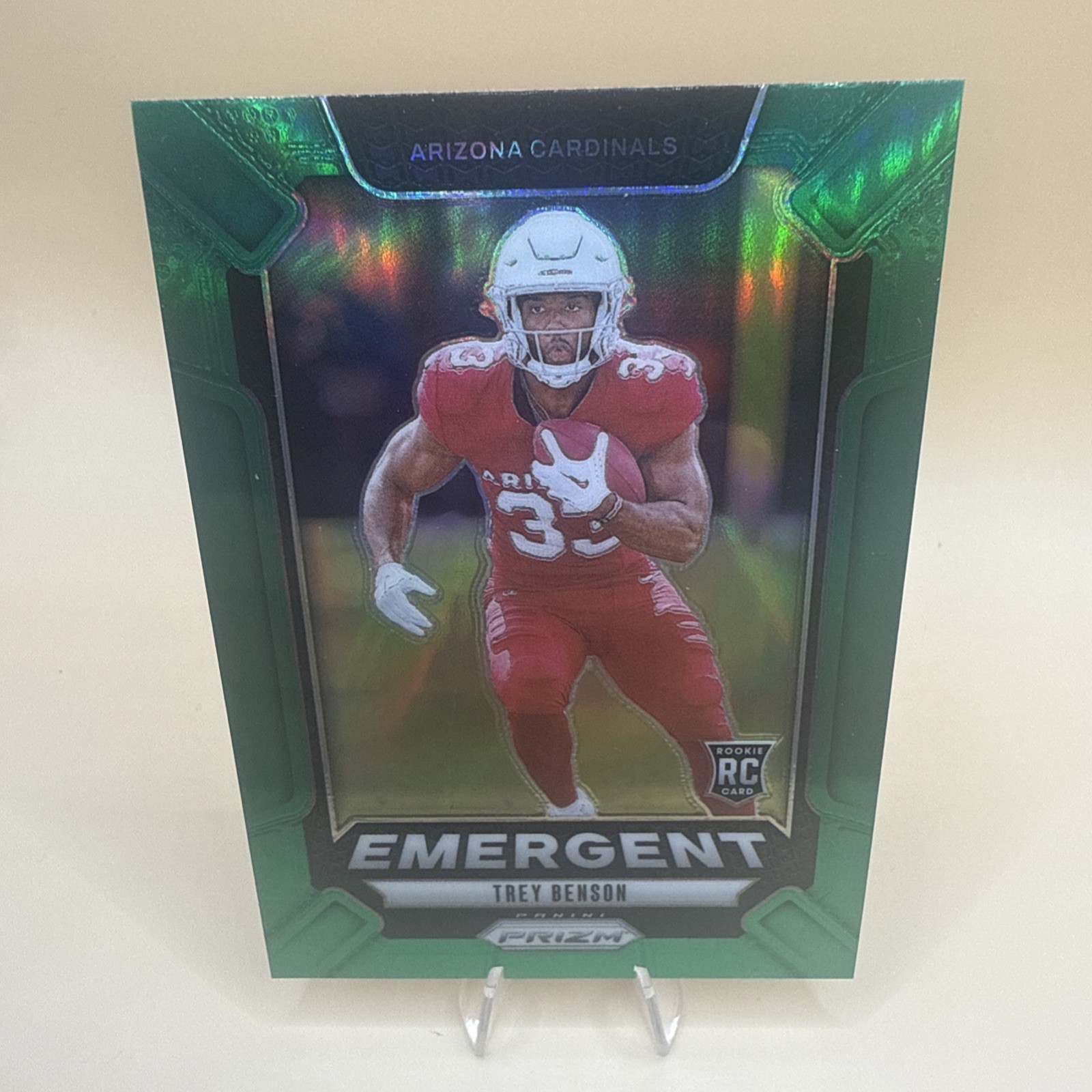 Trey Benson Rookie Card 2024 Prizm Emergent Green Wave Prizm #17 RC Cardinals