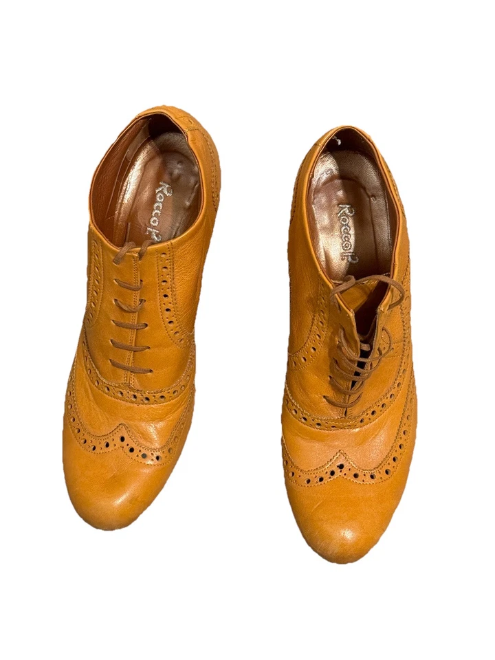 ROCCO P Leather Chunky Heel Brogue Boots Sz 38.5 EUR/8 US Made In Italy Vintage - Image 2 of 4